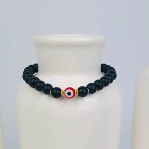 Evil Eye Matte Onyx Gemstone Beaded Bracelet